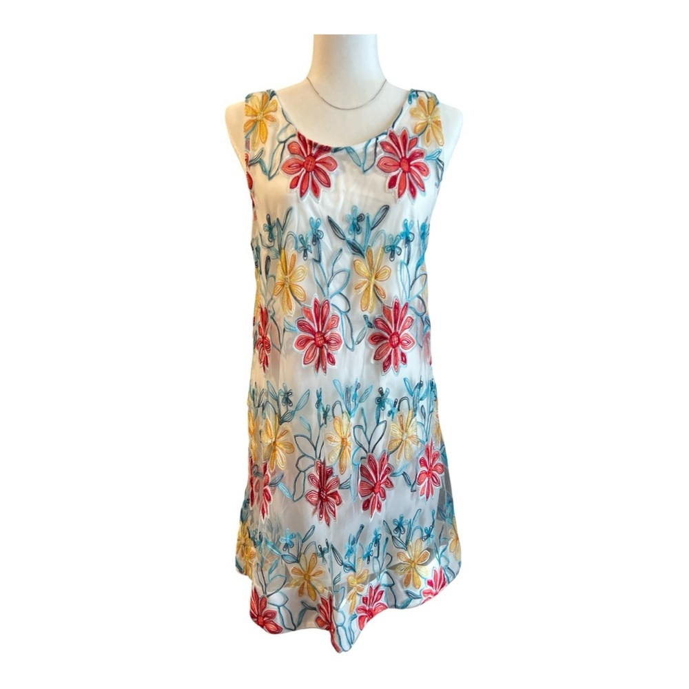 Robbie Bee Floral‎ Cottagecore Embroidered Lace Shift Dress Size PL
